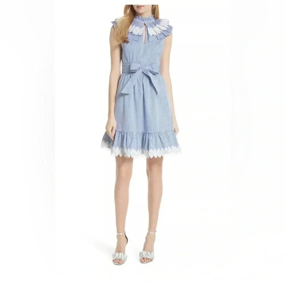 809 Ted Baker stripped blue white lace detail midi dress size 4 - Picture 7 of 14